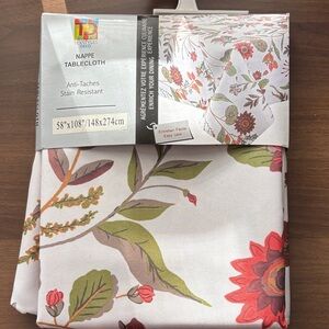 Floral Tablecloth with Red and Green Accents